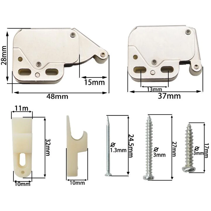 2pcs Automatic Spring Snap System Push-in Touch Lock Mini Tip Cabinet Door Furniture Safety Lock