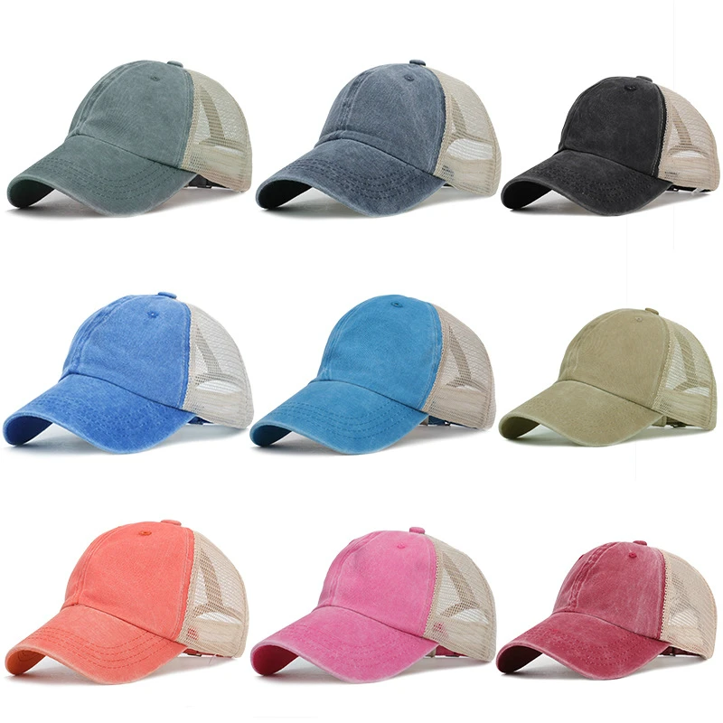 

Wholesale 10pcs/lot Retro Baseball Cap Cotton Ponytail Caps Women Ladies Hat 9 Colors