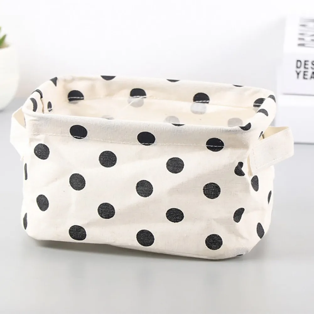 

Cotton Linen Desktop Storage Basket Sundries Storage Box with Handle Cotton linen handle desktop debris basket storage box