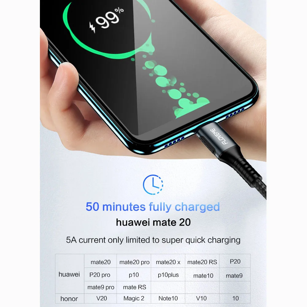 FDBRO Floveme USB кабель 5A Быстрая зарядка кабель type-C провод type-C для huawei mate 20 P20 для Xiaomi samsung S10 S10e