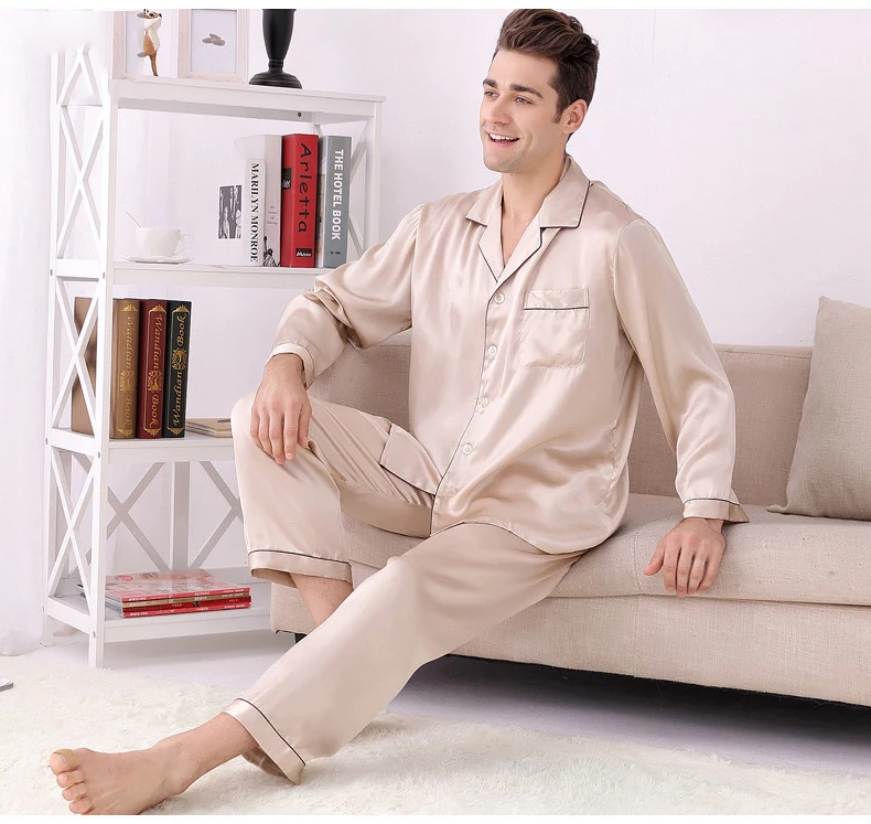 Лето Шелковая пижама для мужчин однотонная одежда для отдыха и одежда для сна домашний костюм Человек
