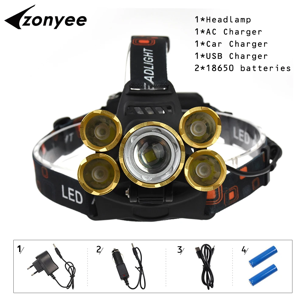 5 Led T6 Q5 15000 люмен перезаряжаемый бликовый налобный фонарь для улицы кемпинга