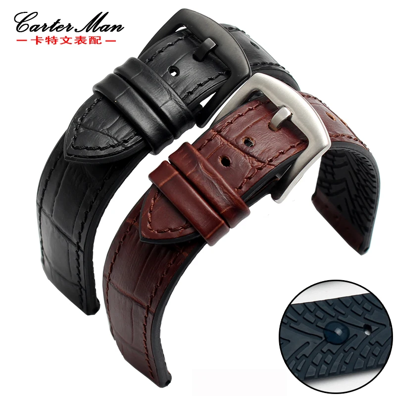

New Rubber + Genuine leather watchband 18mm 20mm 22mm 24mm General style watch strap bracelet