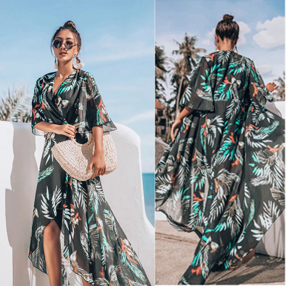 

For Women Pareo Tunics Summer 2019 Dresses Covers Chiffon Lengthened Coastal Skirt Cover Up Beach Wear Bikini