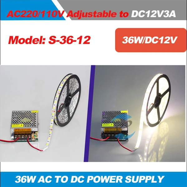 

12V3A 12V36W 100% Original Real Power AC 100V 110V 220V 230V TO DC 12V Led Strip Power Supply DC led driver Lighting Transformer