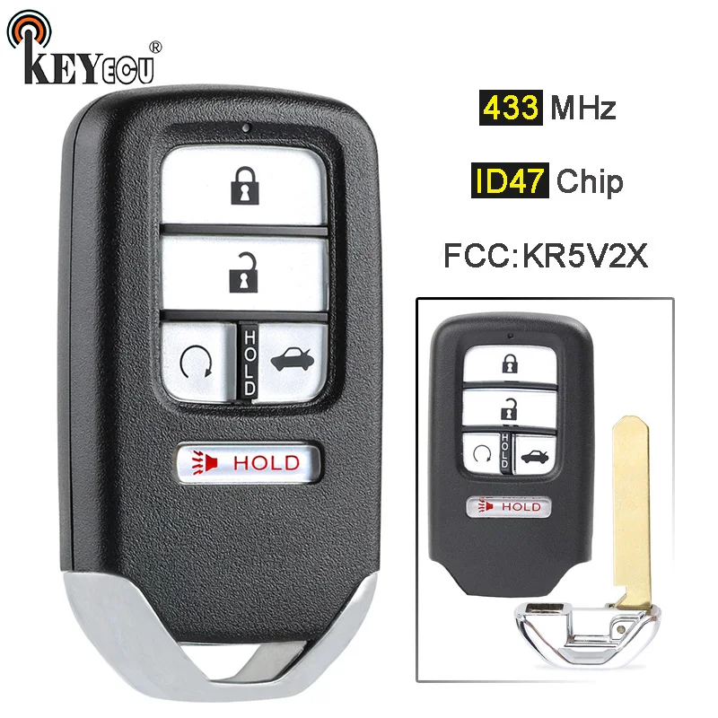 Чип KEYECU 433 МГц ID47 идентификатор FCC: KR5V2X запасная деталь с 5 кнопками для Honda Civic 2016 2017