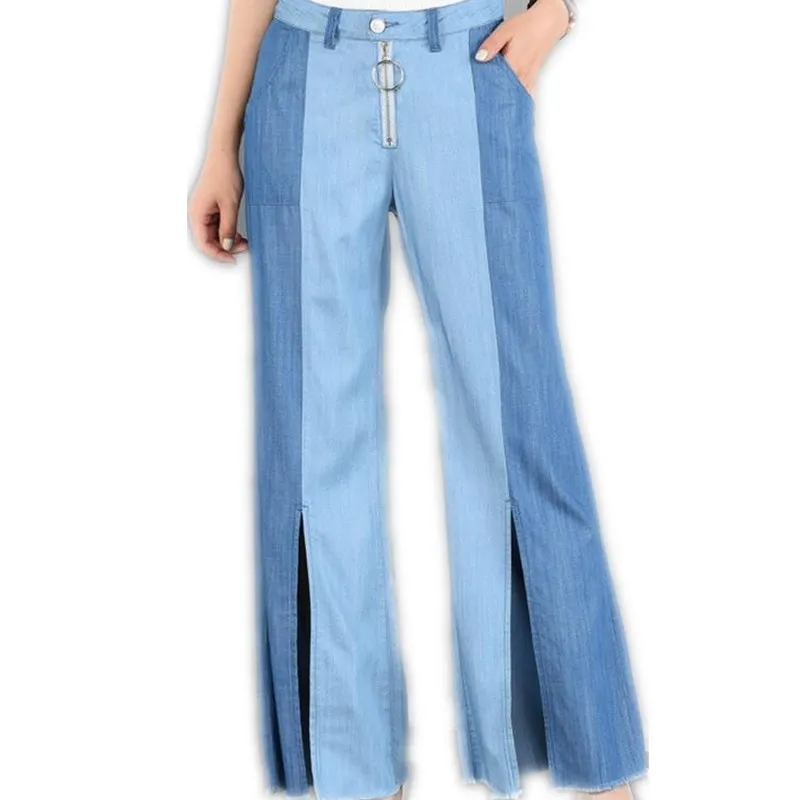 Высокая талия широкие брюки джинсы новые свободные джинсы женские Разделение