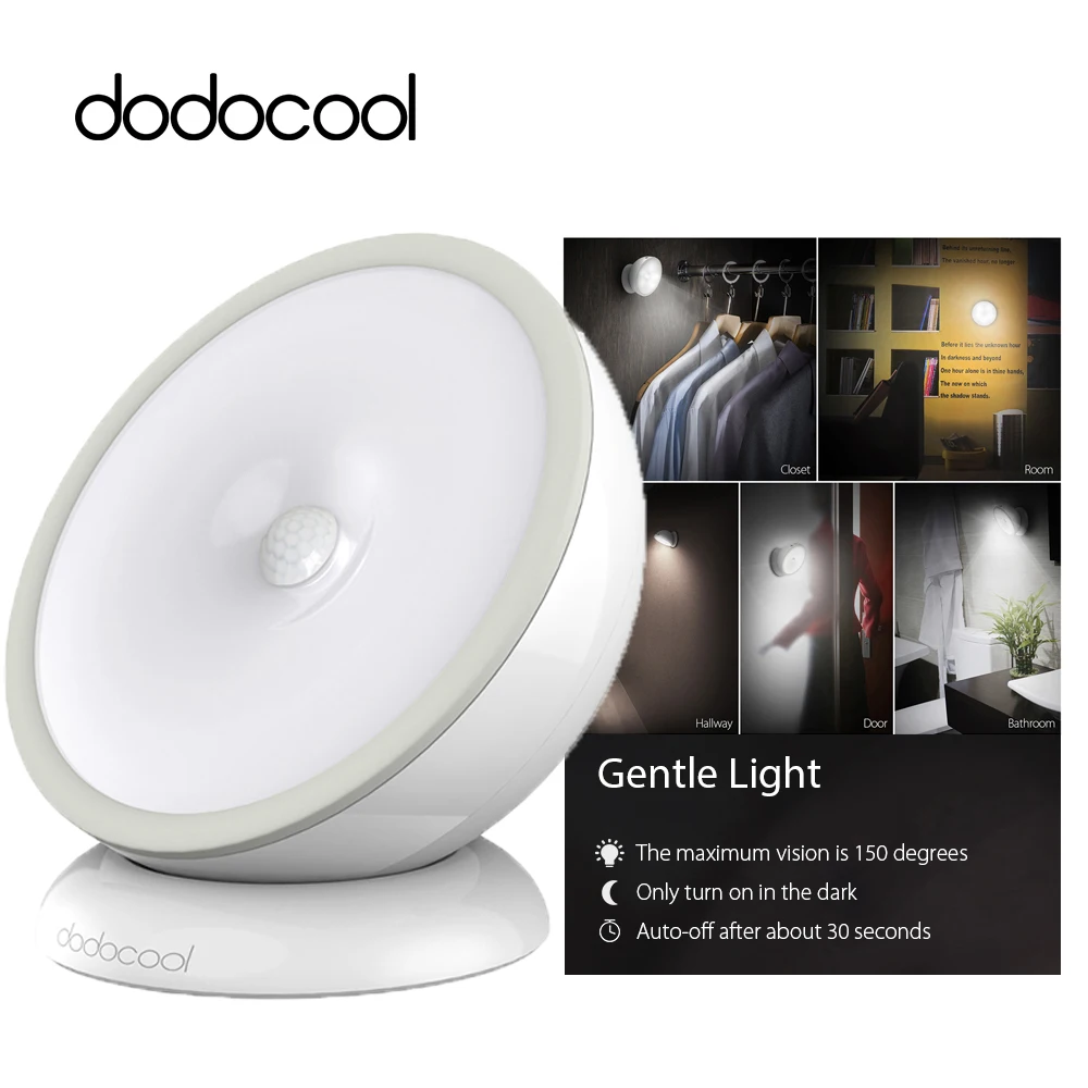 

dodocool LED Sensor Night Light Motion sensor Smart Creative Wall Light White USB Rechargeable Battery Powered Porch Night Lamp