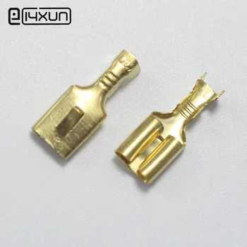 

50pcs Copper 6.3 Crimp Terminal 6.3mm Uninsulated Spring Connector Female Cold Terminal for Car Auto Bike ect