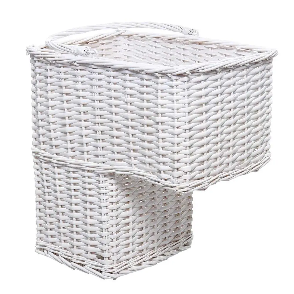 40x20x42cm White Woven Wicker Stair Step Basket Organizer Stylish Cosmetic Box with Handle Container Storage Clothes Laundry