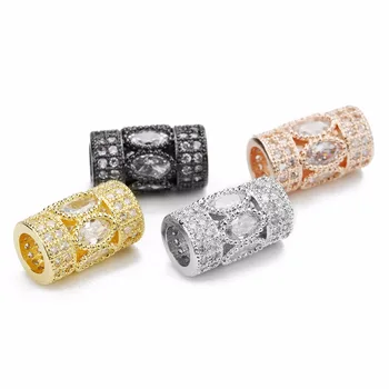 

Louleur White Zircon Copper Spacer Beads Cylindrical Pave CZ Crystal Big Hole Loose Beads Jewelry Bracelet Making DIY Findings