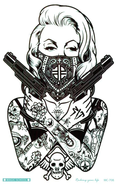 big mask women gun tattoo waterproof long lasting temporary tattoo