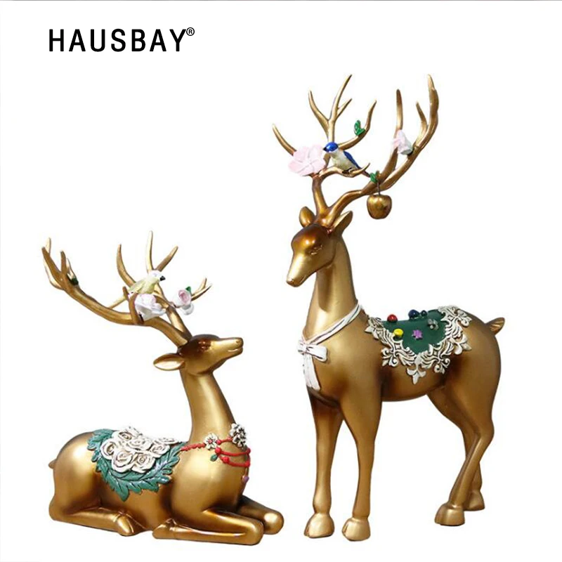 

European Deer Resin Crafts Home Mascot Decorations Gold Blue Elk Deer Home Lucky Wwdding Gift Artificial Animal Sculpture 05516