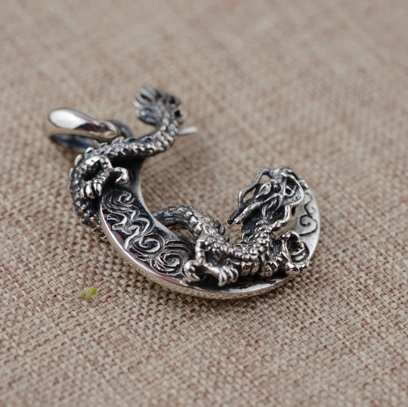 S925 стерлингового серебра Кулон Античный стиль дракон кулон Изысканная личность мужской подарок