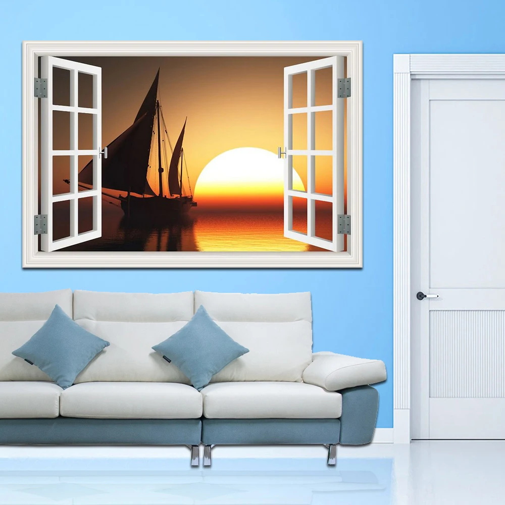 Настенная 3D Наклейка на стену парусная лодка море|wall sticker|removable wall stickershome decor |