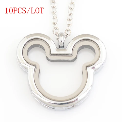 

10PCS/LOT,Mickey heart megnetic floating locket,with free 50-55cm chain FN0033
