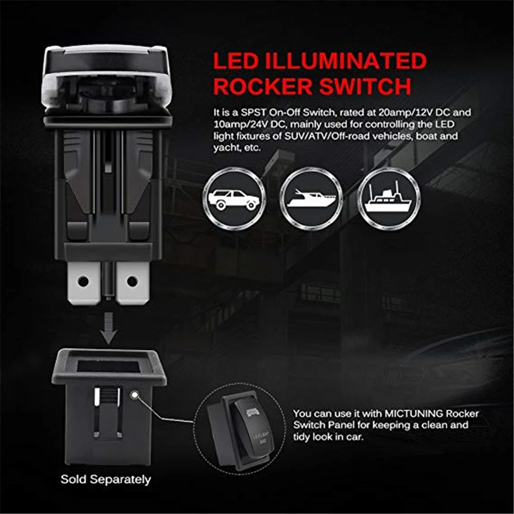 Laser RED Rocker Switch LED STEREO 20a 12v Lighted