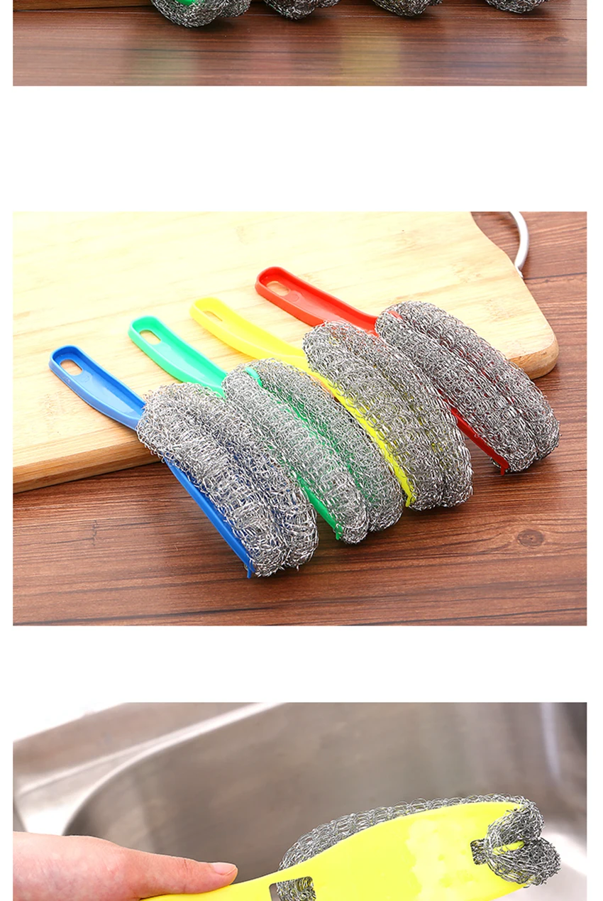 Металлическая губка мочалка с пластиковой ручкой щетка для чистки решетки скрубберы кухонный очиститель инструмент для емкость для моющего средства блюдо