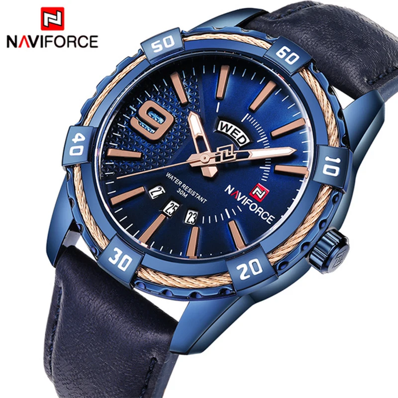 NAVIFORCE часы для мужчин Топ люксовый бренд спортивные кожа кварцевые Дата Часы