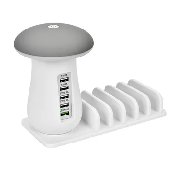 

Quick Shipping Mushroom LED Night Light Lamp with 5 Ports Travel USB Charger for iPhone 8 X Samsung Smart Phones Ipad Tablets