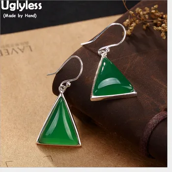 

Uglyless Simple Fashion Triangle Earrings Women Colorful Semi-precious Chalcedony Earrings Solid 925 Silver Jewelry Geometric