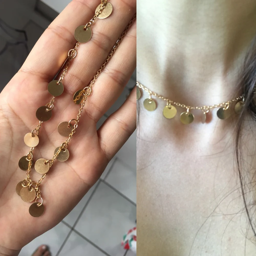 KIKISSWIFE 1 см золотые блестки кисточкой ожерелье. Простой металлический кулон ожерелье оптом для женщин ювелирные изделия Bijoux