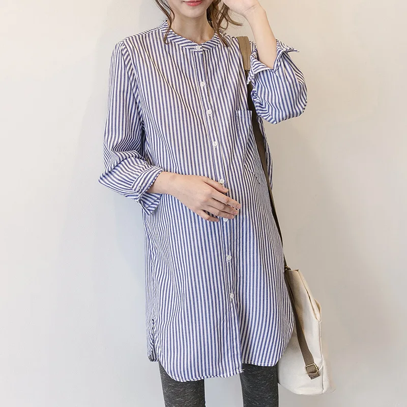 

Pregnant Striped Blouse with Buttons Maternity Shirts Full Sleeve Pregnancy Clothes Outwear Clothes For Pregnant Women