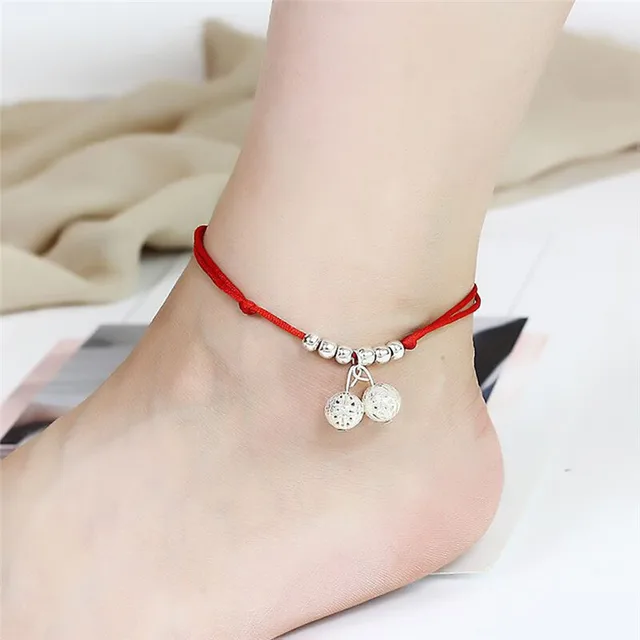 Buy Boho Red Thread Ankle Bracelet Silver Color Beads