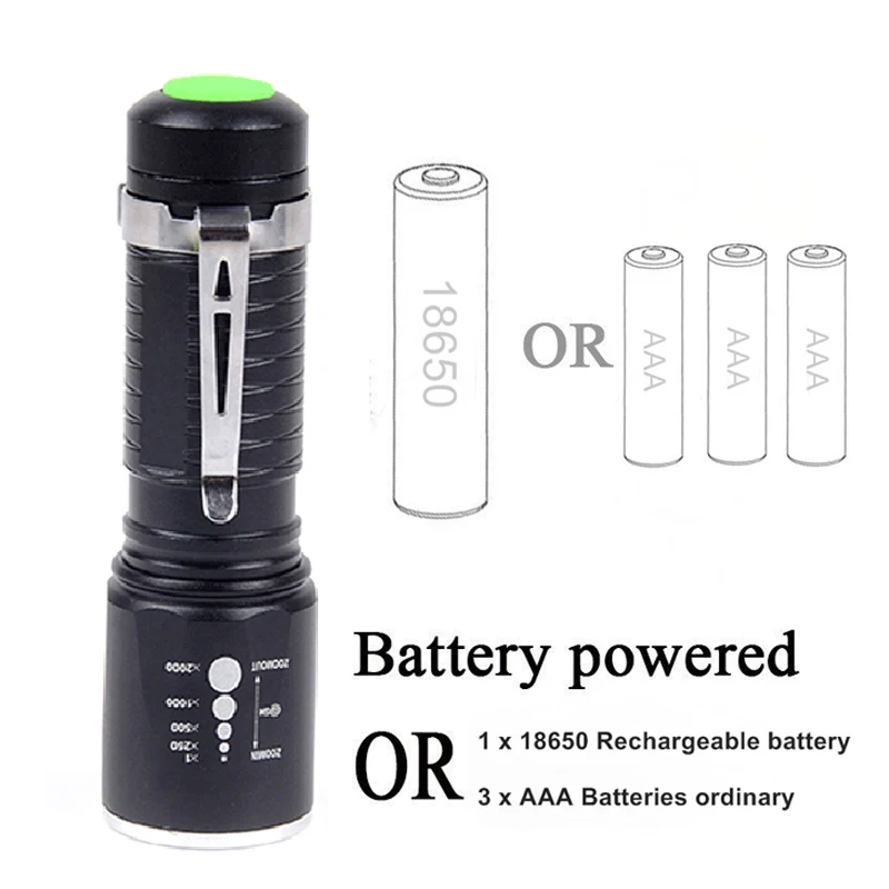 Светодиодный мини-светильник XM-L T6 3800LM алюминиевый водонепроницаемый масштабируемый флэш-светильник фонарь 5 режимов для батареи 18650 или AAA