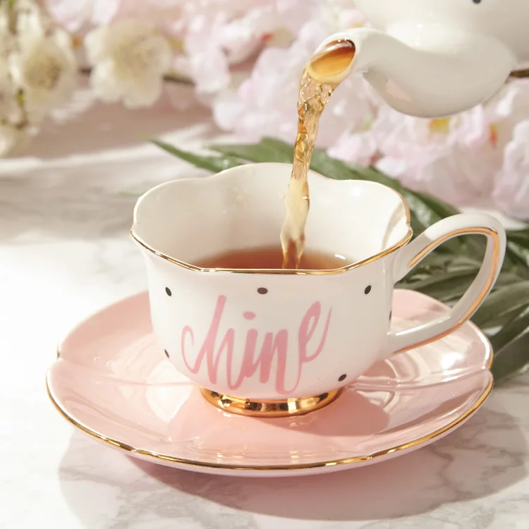 Золотой послеобеденный чайный набор с блюдцем, кофейная чашка, чайный горшок, чайный поднос, подарок подружки невесты
