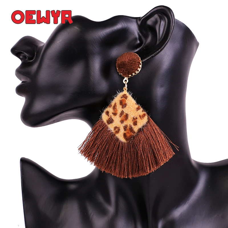 

Oewyr tassel Earrings Fashion Black Red 2019 new Leopard Dangle Earrings For Women Korean Earrings Geometry Jewelry statement