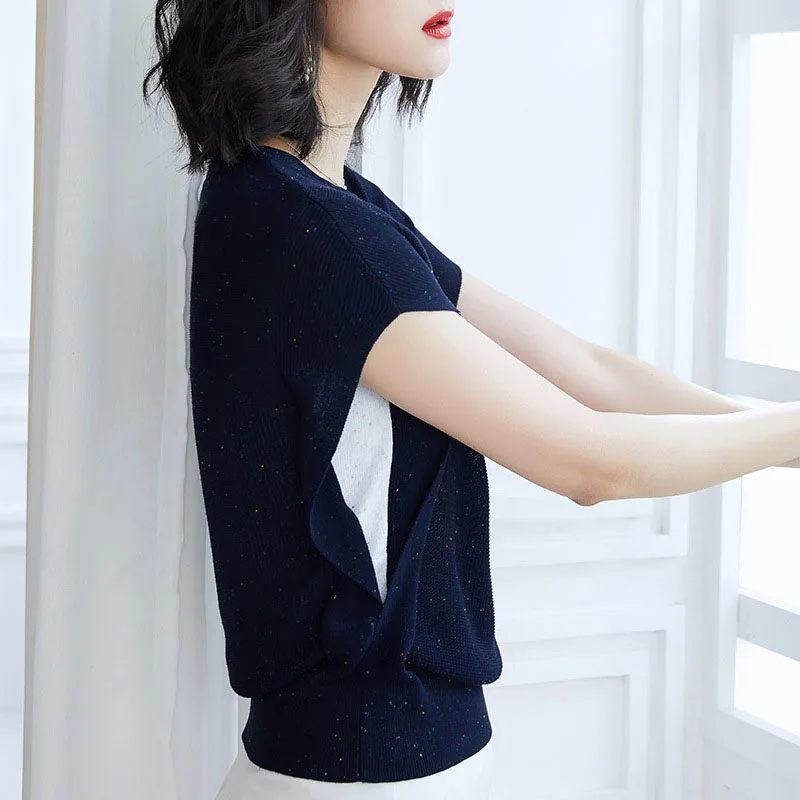 Women Knitted Short sleeve Sweaters and Pullovers Female Jumpers Women High Quality Sweaters Solid color for spring and summer