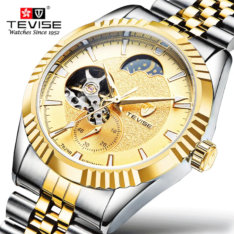 Мужские автоматические часы TEVISE Tourbillon роскошные брендовые механические из