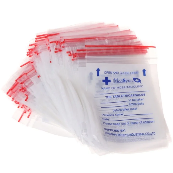 100 шт одноразовые таблетки PouchesZip замок прозрачные сумки для хранения лекарств 7x9 см - Цвет: Прозрачный