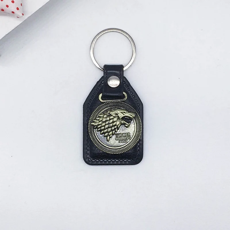 

2018 Custom Men Leather Game of Thrones Key Chain Keychain Metal Car Key Ring Stark Holder Chaveiro Jewelry Gift Souvenirs