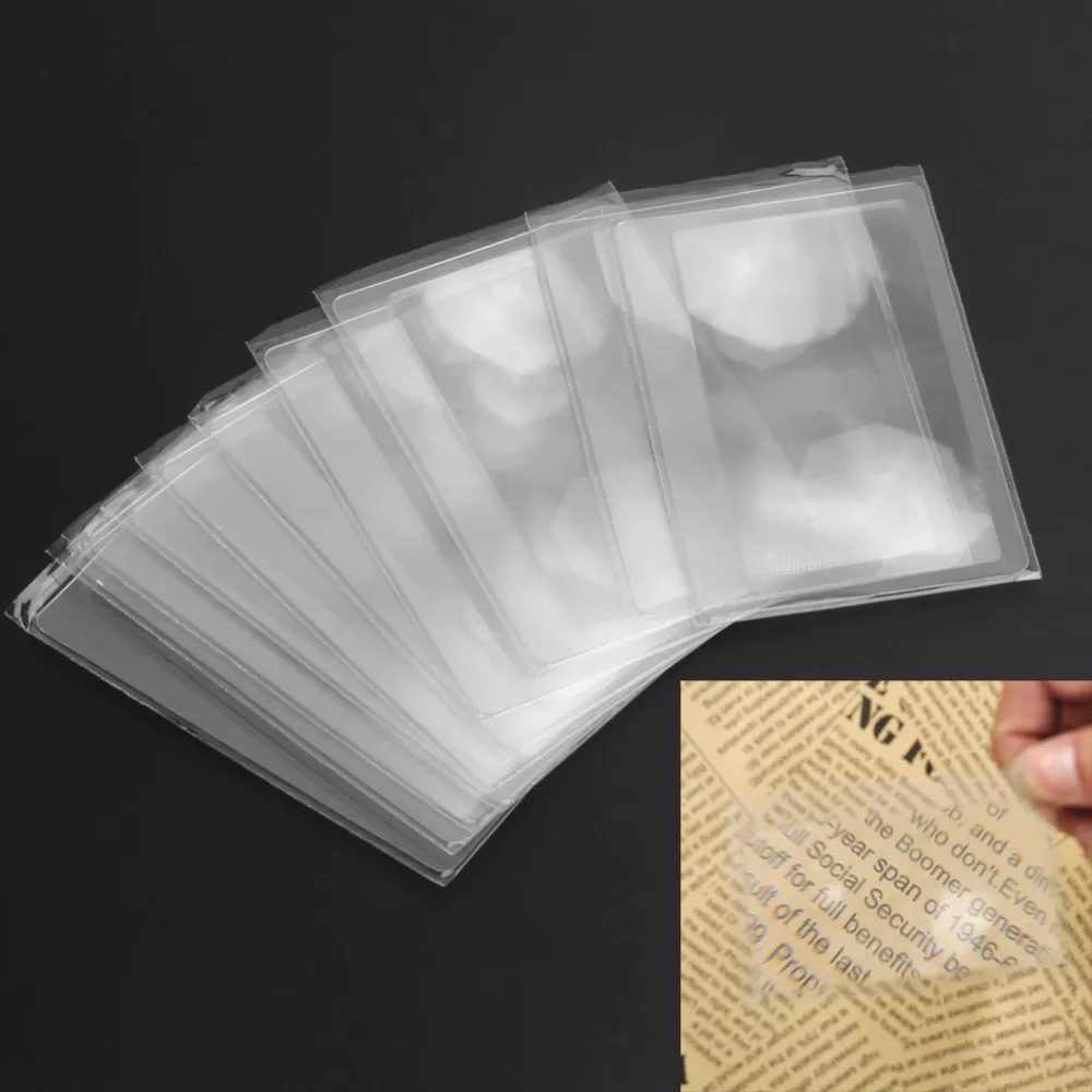 

10pcs 3X Credit Card Shape Magnifiers Transparent Magnifier Plastic Magnifying Fresnel Lens for Reading Newspaper Book