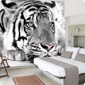 

beibehang wallpaper Tiger black and white animal murals entrance bedroom living room sofa TV background wall mural wall paper