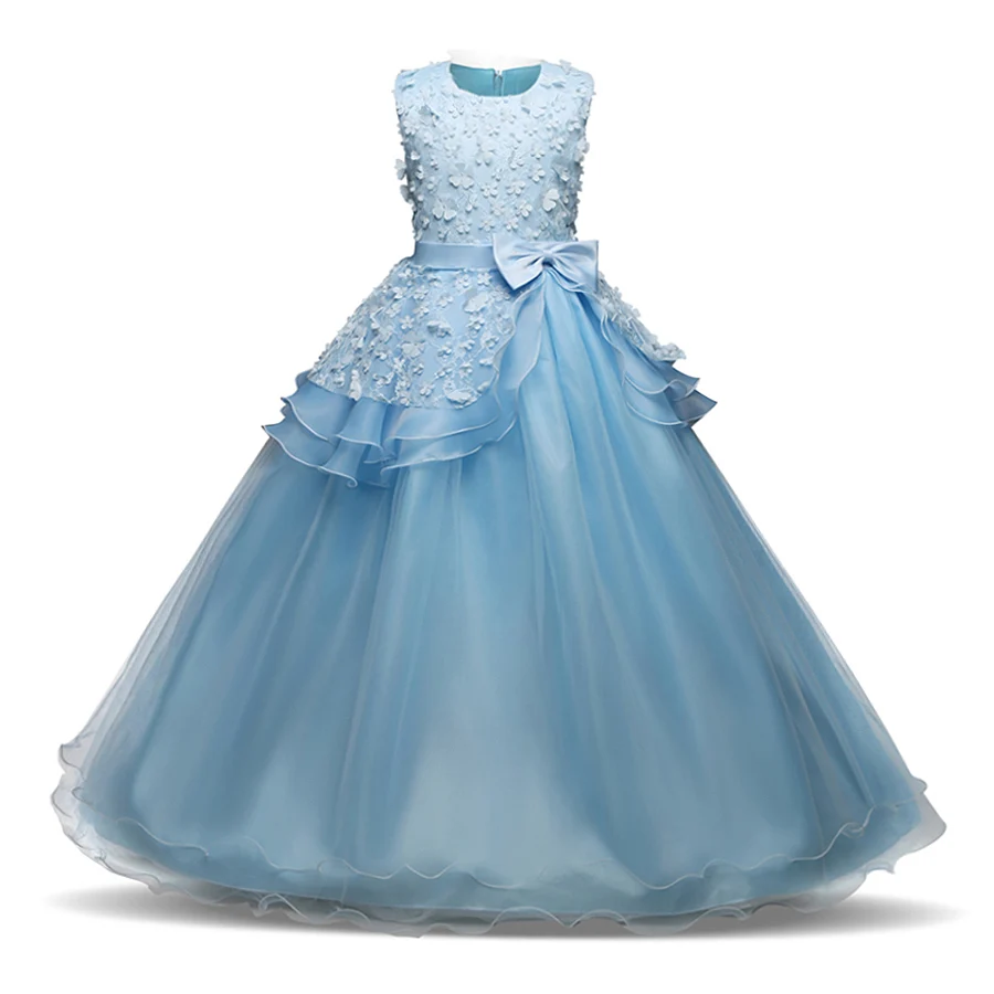

5-14 year Kids Girls Wedding Lace Long Girl Dress elegant Princess Party Pageant Formal Dress Sleeveless Girls Summer Clothes