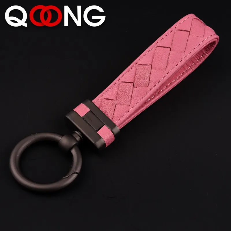 QOONG Handmade Genuine Leather Rope Woven Keychain Metal key rings Key Chains Men Women Key Holder Key Cover Auto Keyring S02