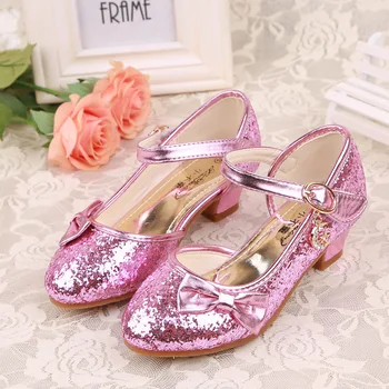

Girls High Heel Princess Sandals for Children Shoes Glitter Leather Student Crystal Shoes Kids Party Banquet Wedding Dress Shoes