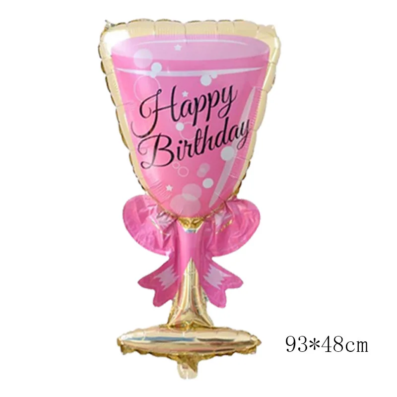 Счастливый День рождения украшения для взрослых тема вечерние бутылки шампанского, винного стакана, Фольга воздушные шары курица вечерние бокал вечерние воздушный шар JL0044 - Цвет: Pink Bow Glass