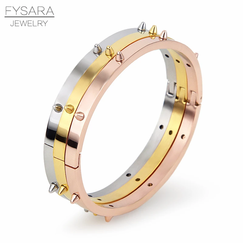 

FYSARA Punk Rivet Bracelets & Bangles for Women Stainless Steel Bracelet Set Thin Bracelets Classic Wrist Pulseiras (3 Pcs)