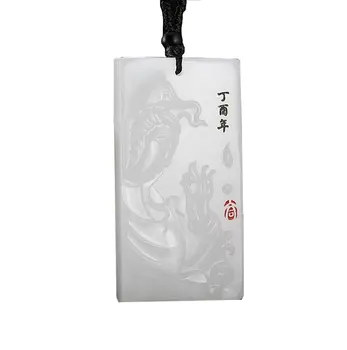 

Koraba Fine Jewelry Pure Hand Carved Natural White Jade Mercy Kwan-yin Guanyin Amulet Pendant Pendant Necklace Free Shipping