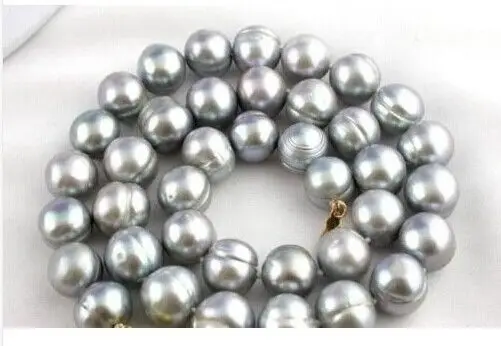 

elegant 10-12mm tahitian baroque gray pearl necklace 18inch 925silver