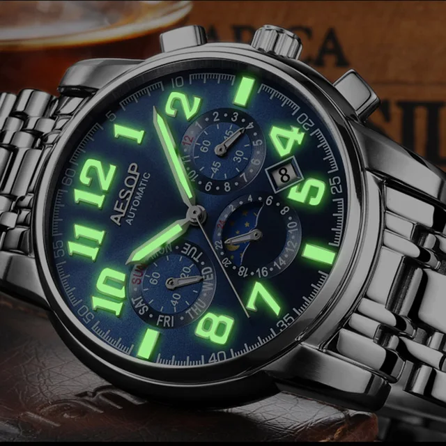 Luxury green light watch men Sapphire glass stainless steel Date