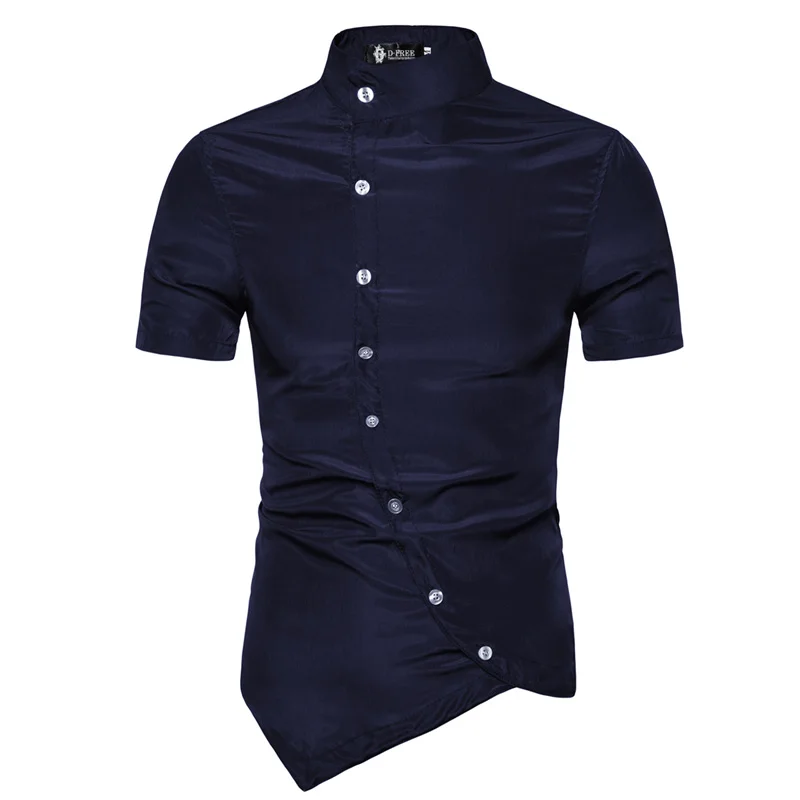 

2019 Men Shirts Europe Size New Arrivals Slim Fit Male Shirt Solid Asymmetry Long Sleeve British Style Cotton Men's Shirt
