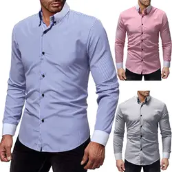 Падение покупки мужские рубашки с длинным рукавом Топы корректирующие 2019 модный бренд линии полосатый рубашки домашние муж. Slim Fit для