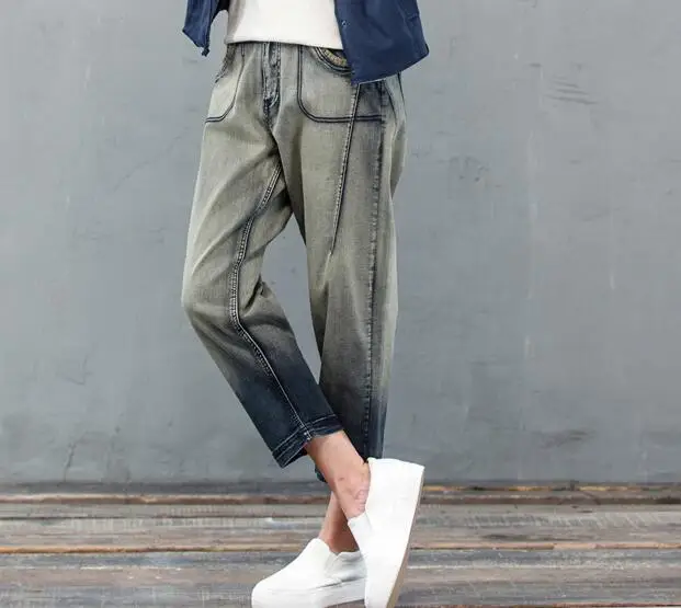 Cotton jeans denim casual harem pants women high waist