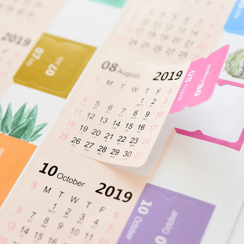 Новинка 2019 ежемесячные календарные наклейки милый дневник блокнот альбом для