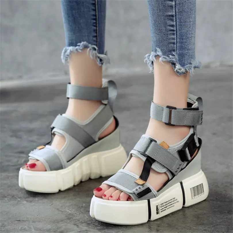 Women's Cow Leather High Heel Trainers Shoes Wedge Platform Sport Sneakers Shoes